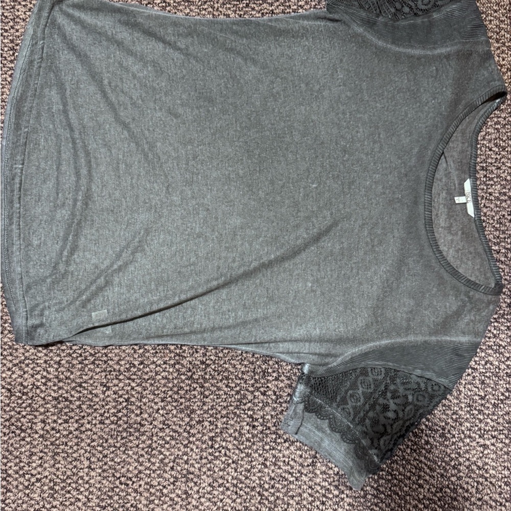 BKE Charcoal Gray T-Shirt with Patterned Sleeves
